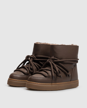 Inuikii Children's brown leather boots with fur 300100302113338
