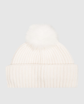 Yves Salomon Ivory cashmere hat with fox fur pompom 23WAA524XXMACA