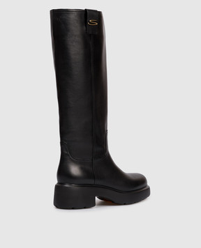 Santoni Black leather boots with monogram logo WSEW71747SMONVRF
