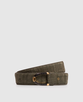 Stefano Ricci Khaki crocodile leather belt N381CNC586U4