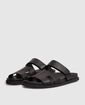 Babe Pay Pls Black leather flip-flops 276001KO