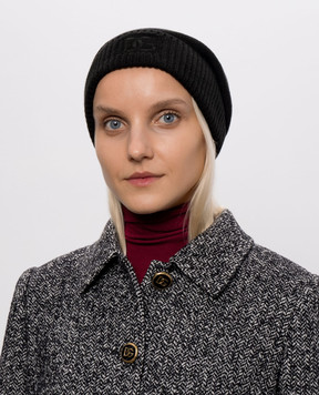 Dolce&Gabbana Black cashmere hat with monogram embroidery FXQ28ZJBW2M