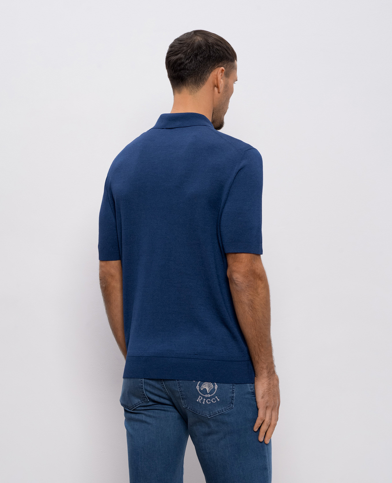 

Blue silk polo shirt with emblem Stefano Ricci