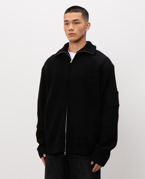 Juun.j Black wool cardigan with logo JC6251P815