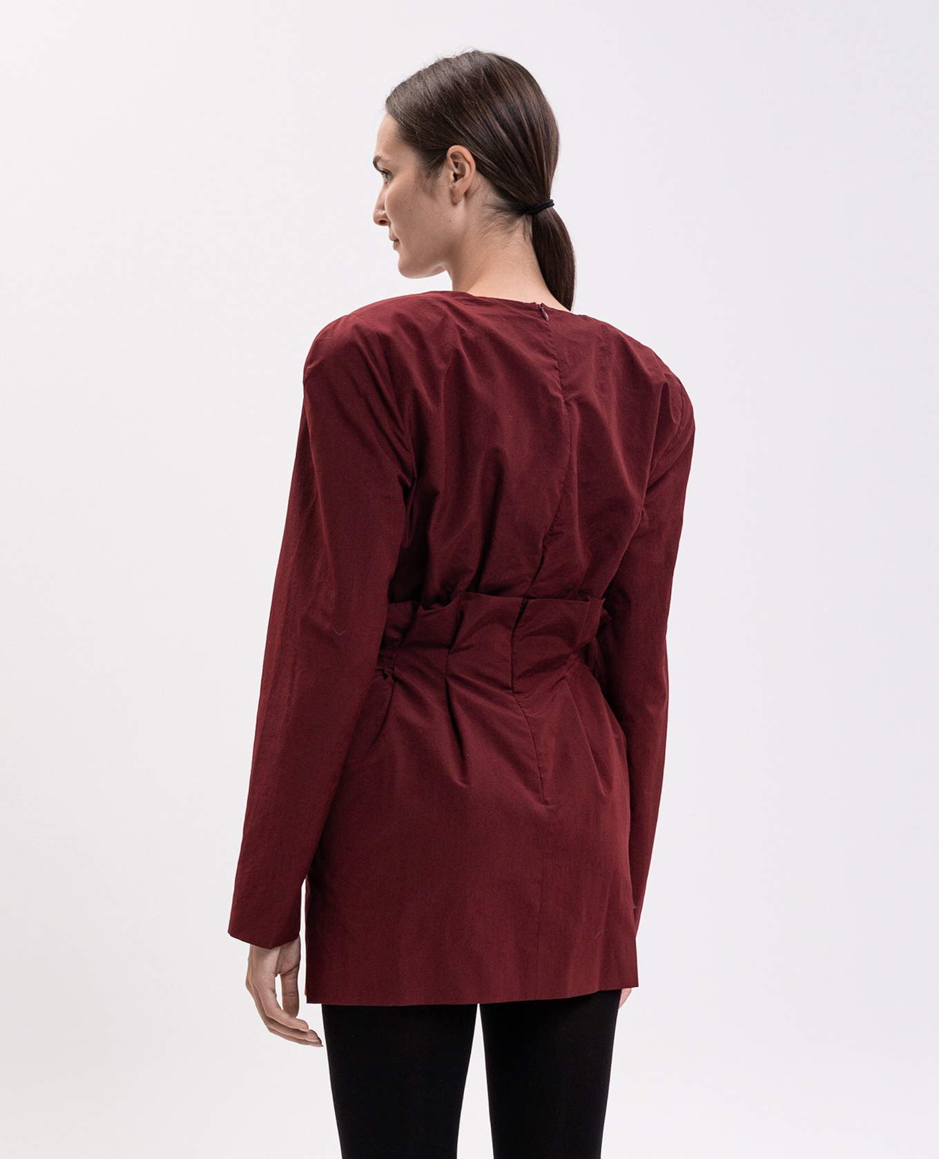 Burgundy silk mini dress with accent shoulders Magda Butrym 4