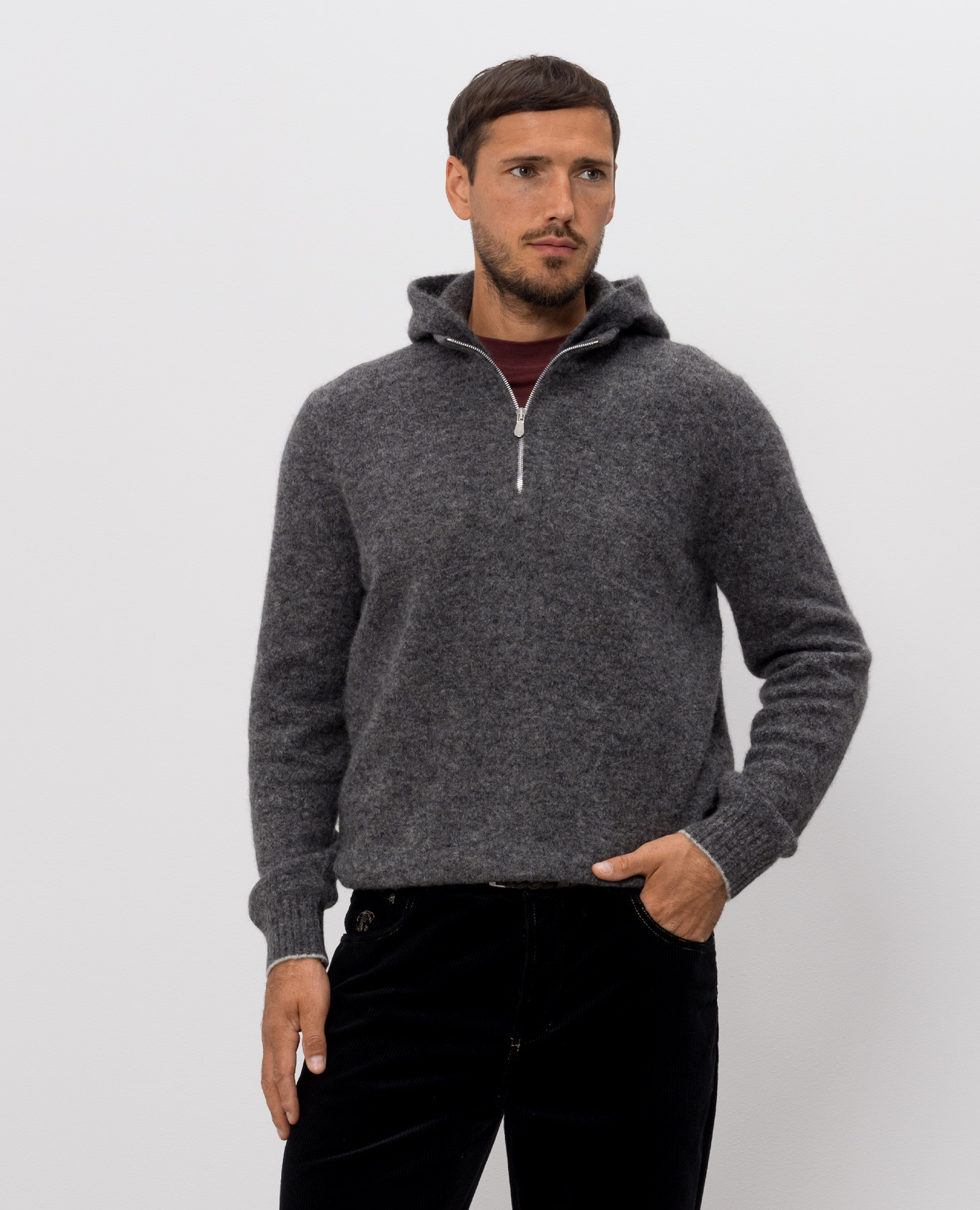 Grey alpaca and cashmere hooded sweater Brunello Cucinelli 3