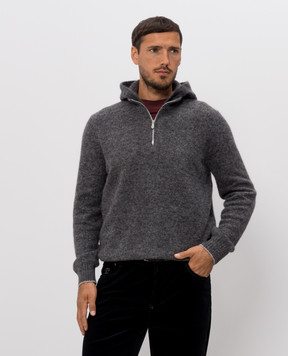Brunello Cucinelli Grey alpaca and cashmere hooded sweater MTF709909