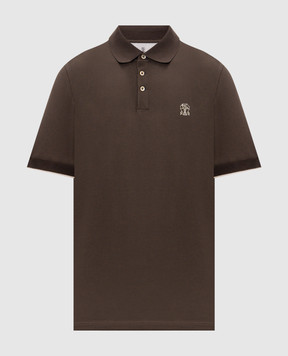 Brunello Cucinelli Brown polo shirt with logo print ME8548788
