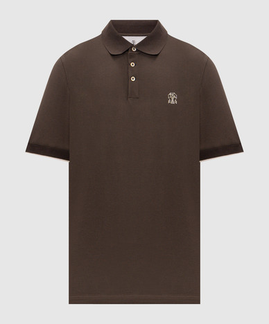 Brown polo shirt with logo print