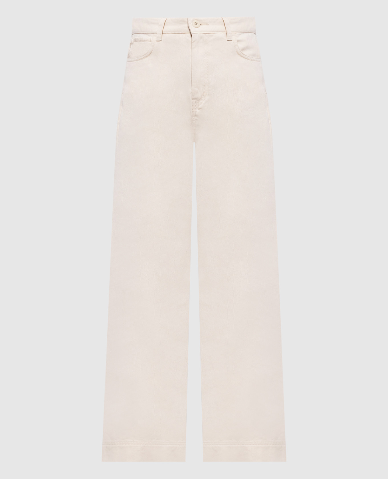 Ivory denim palazzos with logo patch