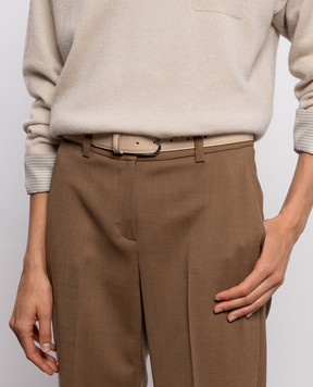 Peserico Beige leather belt with monil chain S32612C0CC938