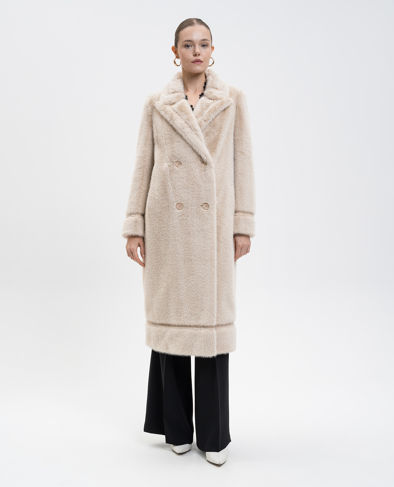 

Beige double-breasted coat Twinset