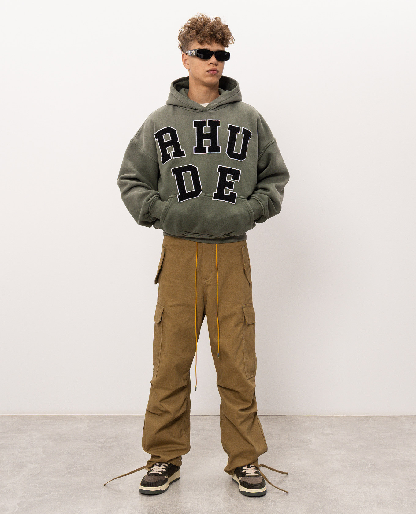Khaki hoodies with textured logo Rhude 2