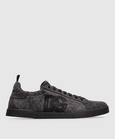 Black sneakers with monogram embroidery