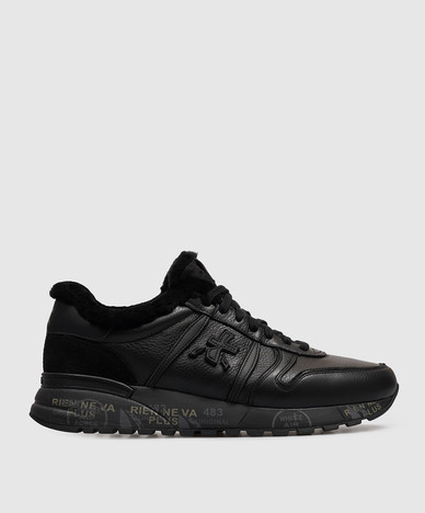 Lander black leather sneakers with fur