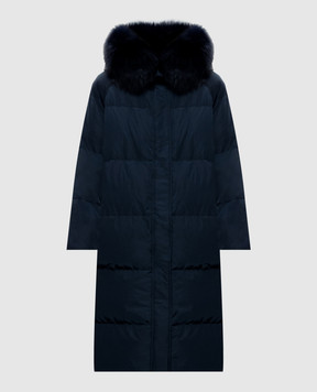 Yves Salomon Army Blue down jacket with fox fur 27WFM01308DOTM