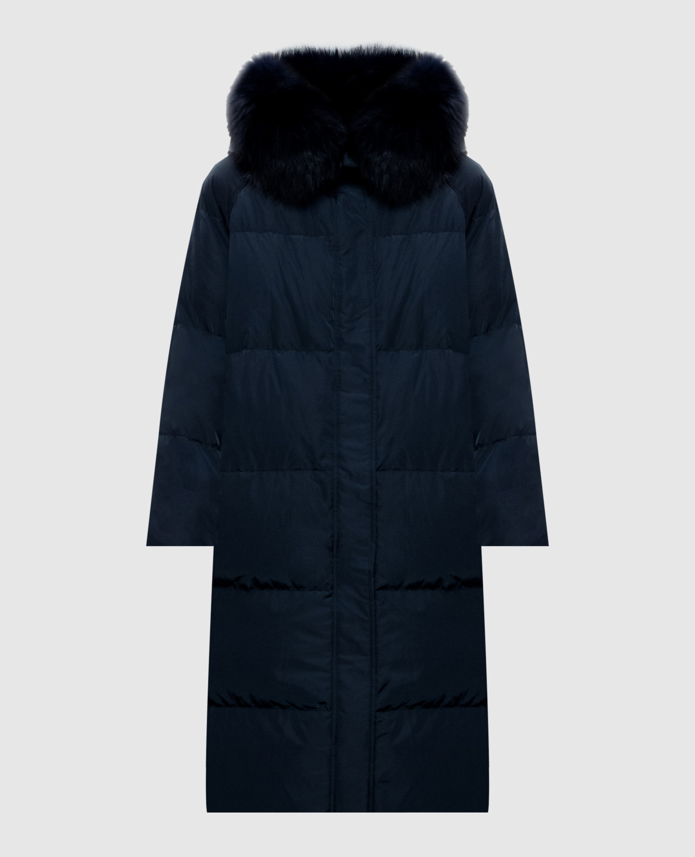 Blue down jacket with fox fur