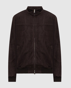 Enrico Mandelli Brown suede jacket with logo embroidery 3T920A7405