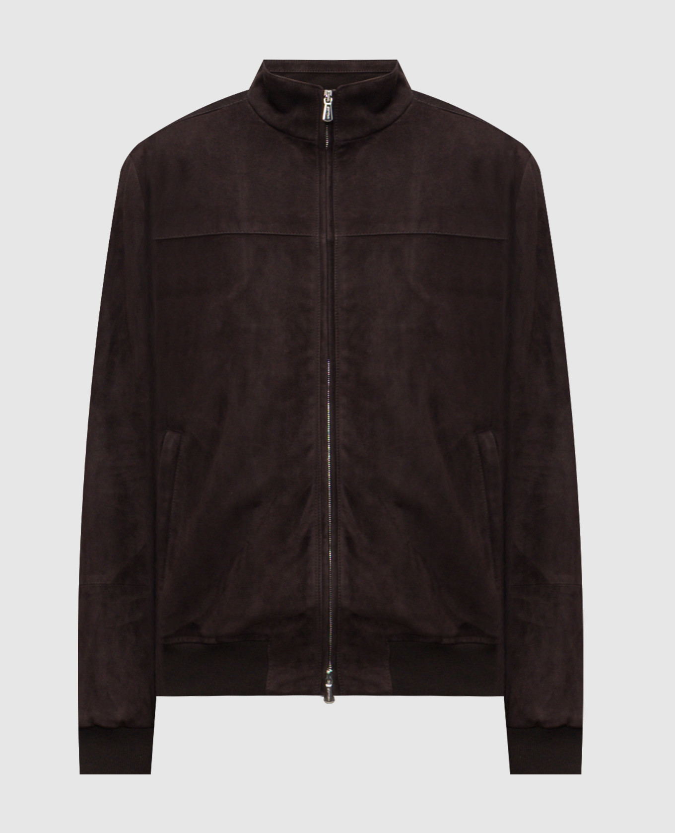 Brown suede jacket with logo embroidery