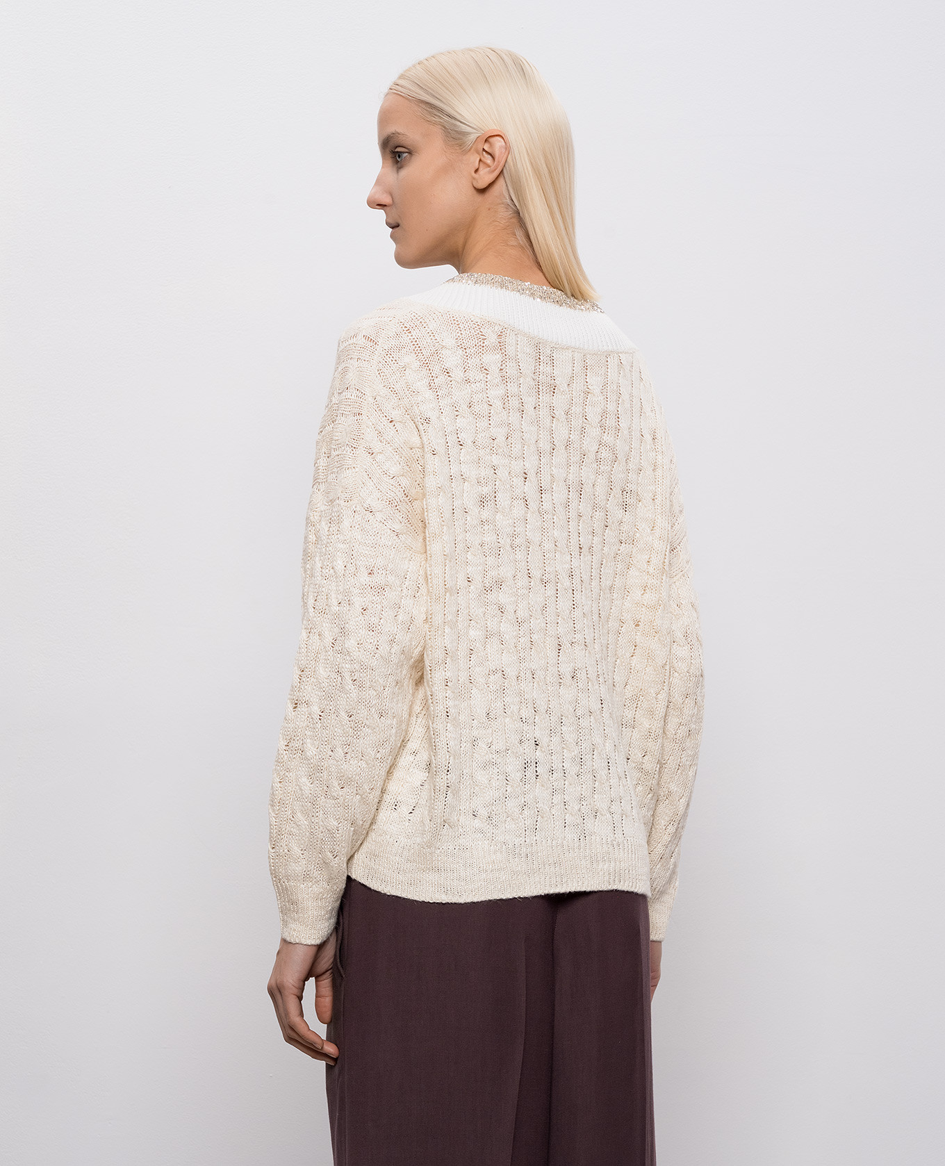 Beige hemp and silk pullover Brunello Cucinelli 4