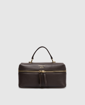 Christian Villa Brown leather bag with logo print 06301