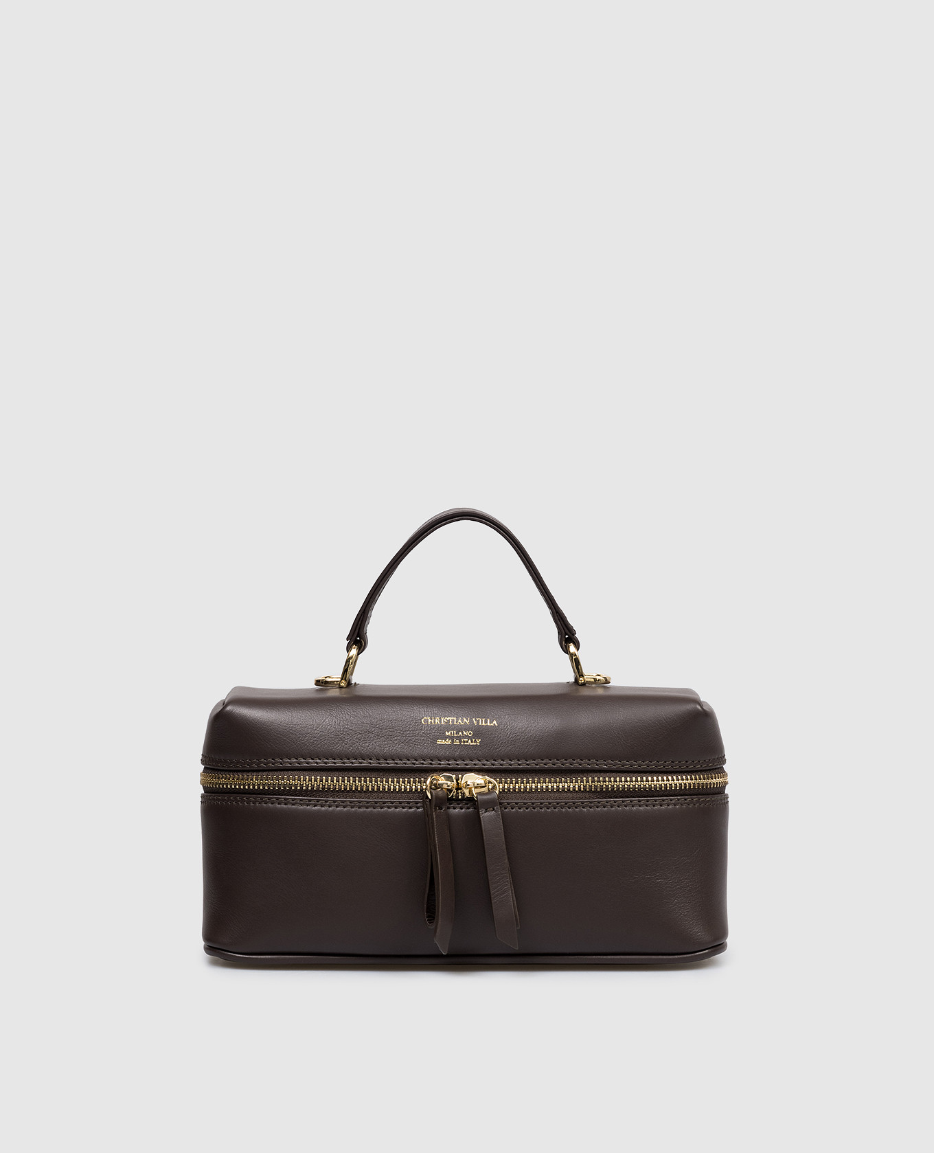 Brown leather bag with logo print