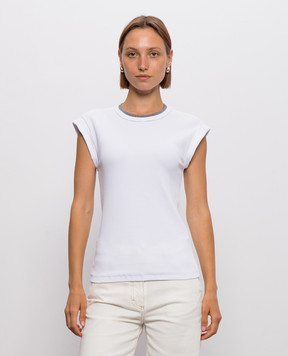 Peserico White ribbed top with monil chain A06769J00DA5669