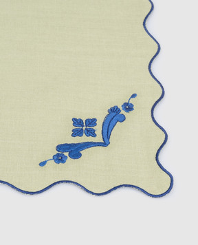 Los Encajeros Green linen serving napkin with embroidery NAPKINORIENTE