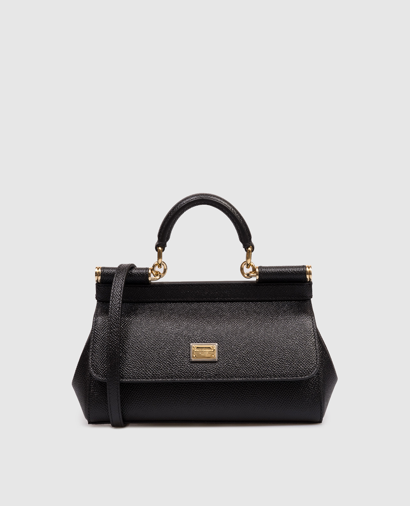 Sicily black leather bag with logo plate
