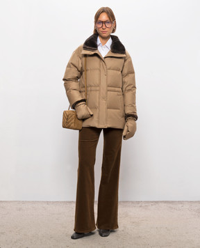Yves Salomon Brown wool and silk down jacket with mink fur 27WYV06772WO2W