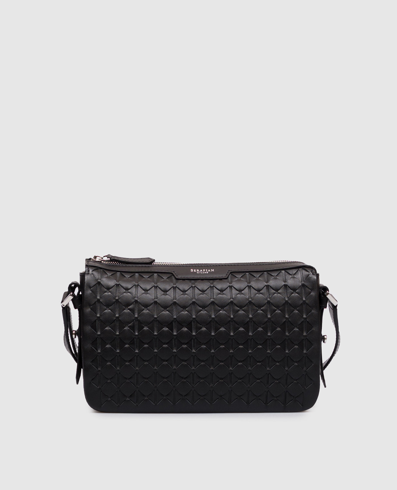 Black East West leather bag with weaving