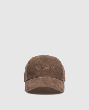 Saint Laurent Brown corduroy cap with logo 8217373YR66