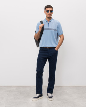 Stefano Ricci Blue silk polo with zipper K818117P31F26283
