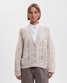 Peserico Beige openwork alpaca wool cardigan with sequins A99217F03E9243