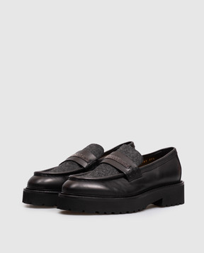 Doucal's Black combination loafers with monil chain DD8741PHILPF871