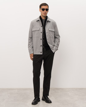 Peserico Grey wool shirt with logo patch R5223802710