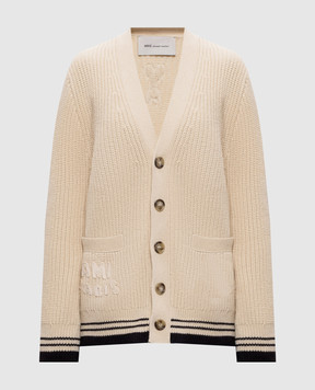 Ami Paris Beige wool cardigan with branded patches UKC383KN0161