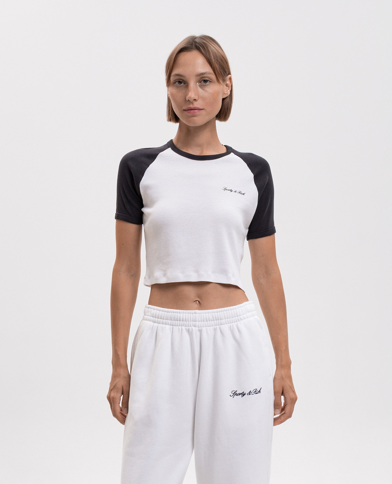 White cropped T-shirt with logo print Sporty & Rich 3