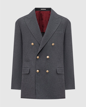 Brunello Cucinelli Gray double-breasted jacket with wool and linen MP4998BPCG