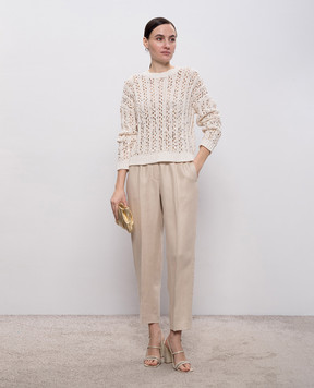 Peserico Beige openwork sweater with sequins A99071F039117B