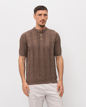 Brunello Cucinelli Brown knitted T-shirt with linen M2L707801