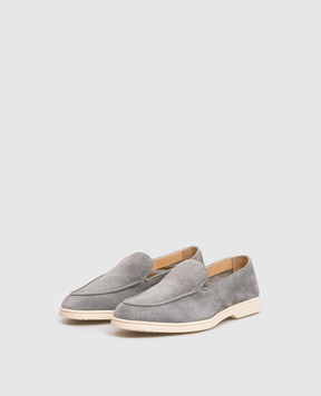 Doucal's Grey suede loafers with textured logo DD8893JOANUY229