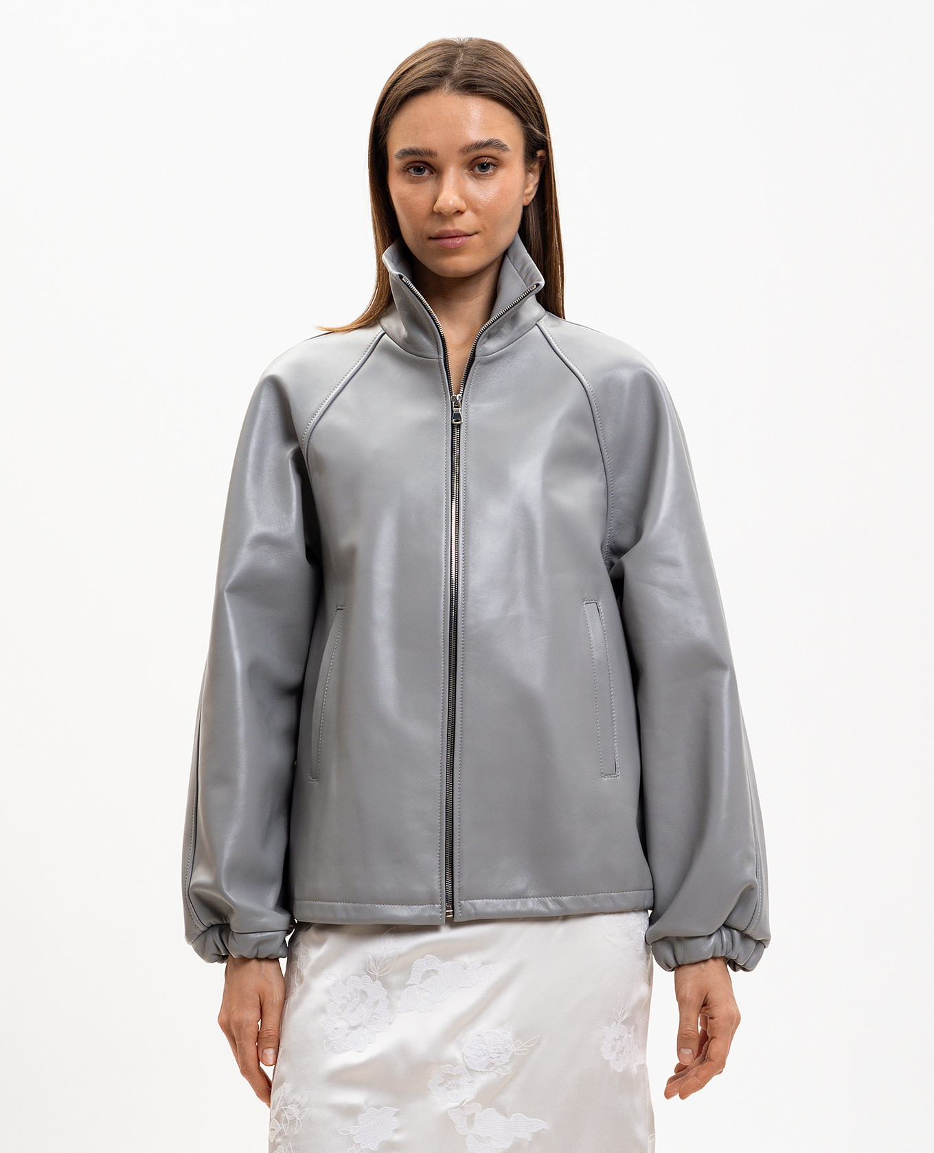 

Grey straight-cut leather jacket Babe Pay Pls