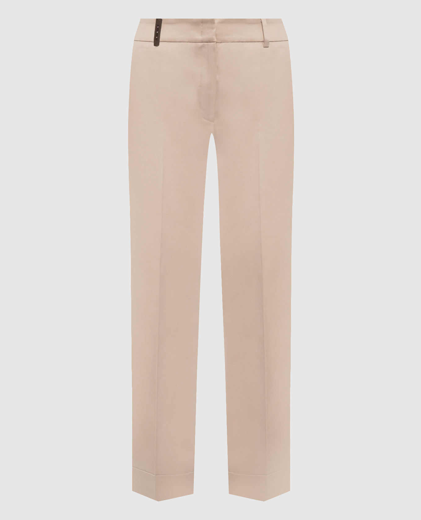 Beige pants with a monil chain