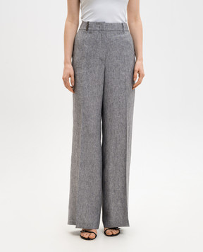 Peserico Grey linen trousers with brand patch P0433502629