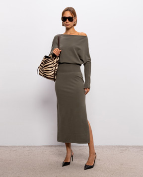 Simkhai Janese Green Off-the-Shoulder Wool Dress 4261015K