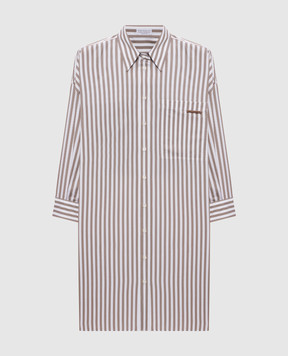Brunello Cucinelli Brown elongated shirt with striped silk MH744MR106
