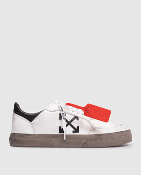Off-White White Vulc Low Leather Sneakers with Vintage Effect OMIA293S26LEA002