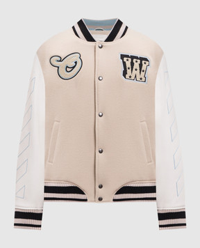 Off-White Beige combination bomber jacket with stripes 44XJA122S26L002