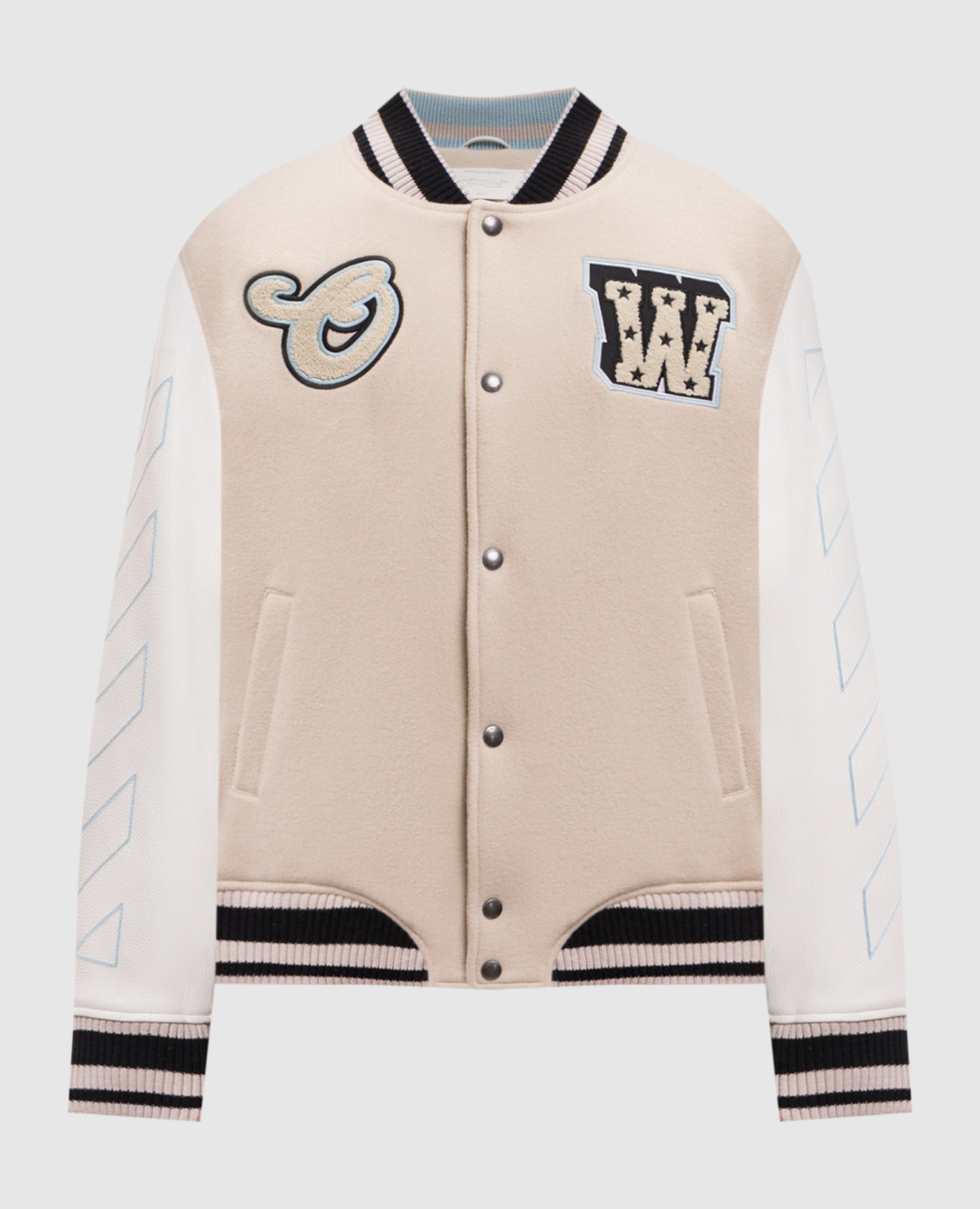 Beige combination bomber jacket with stripes
